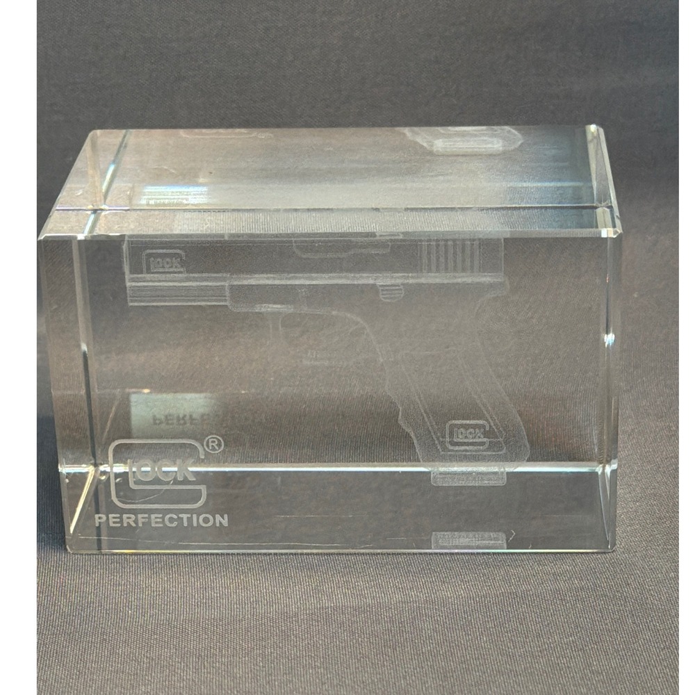 Glock Perfection 3D Crystal Hologram Laser-Etched Paperweight Glass Collectible